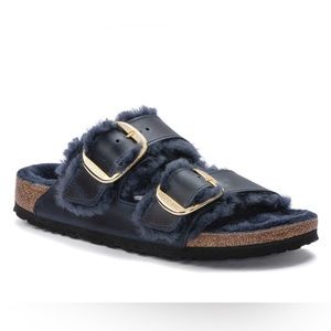 Navy Blue Sherpa Arizona Birkenstocks